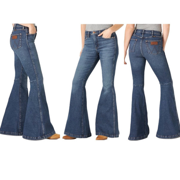 WRANGLER Retro Denim Premium High Rise Trumpet Flare Jeans Waist 27 - Picture 1 of 12